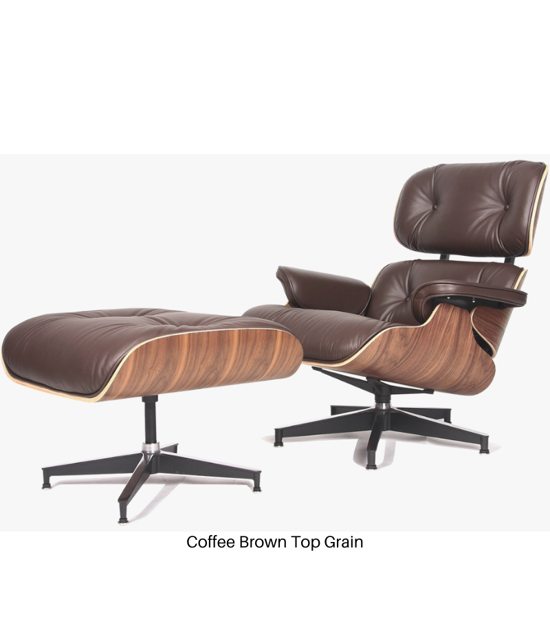 Leather Lounge Armchair and Ottoman Charles Style in American Woods and premium Leather