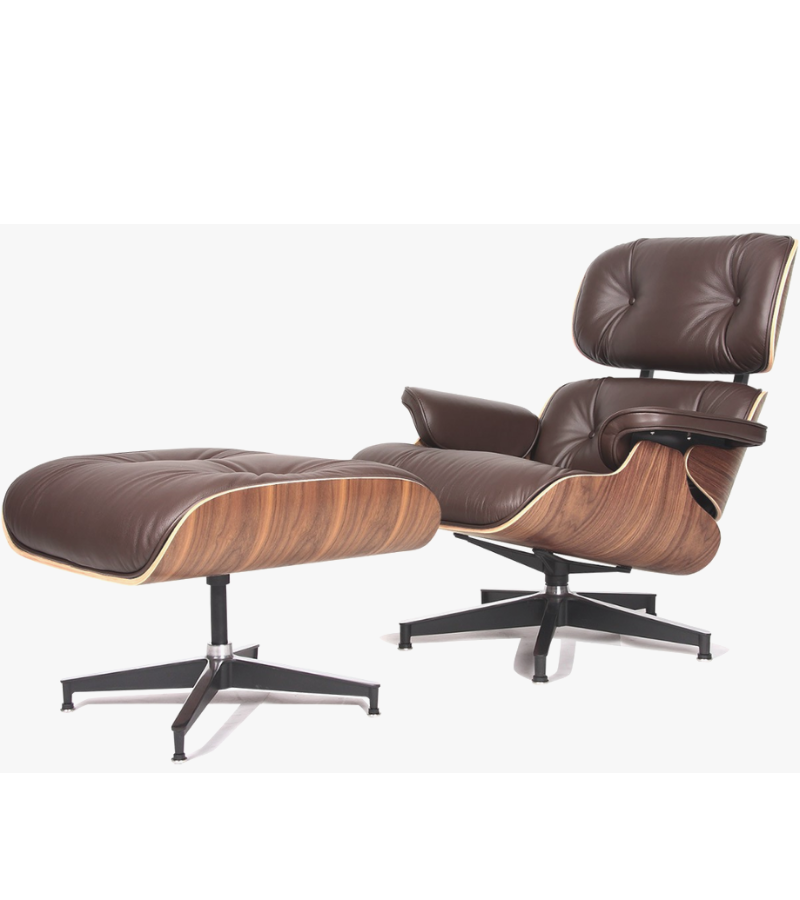 Lounge Chair and Ottoman Mid Century Style in Aniline Leather and