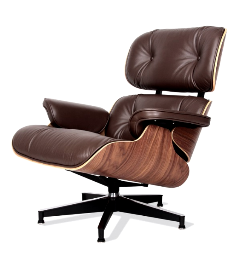 Lounge Chair and Ottoman Mid Century Style in Aniline Leather and