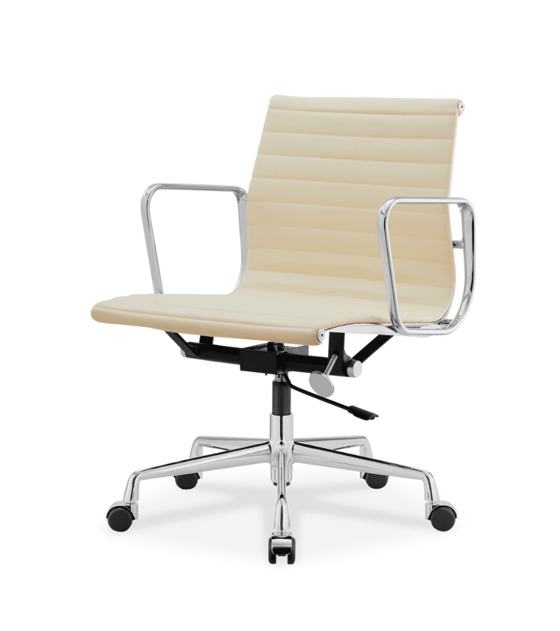 Eames Style Ribbed Leather Low Back Office Chair