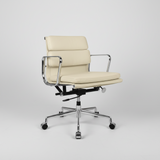 Cream Leather Midcentury Style Office Chair