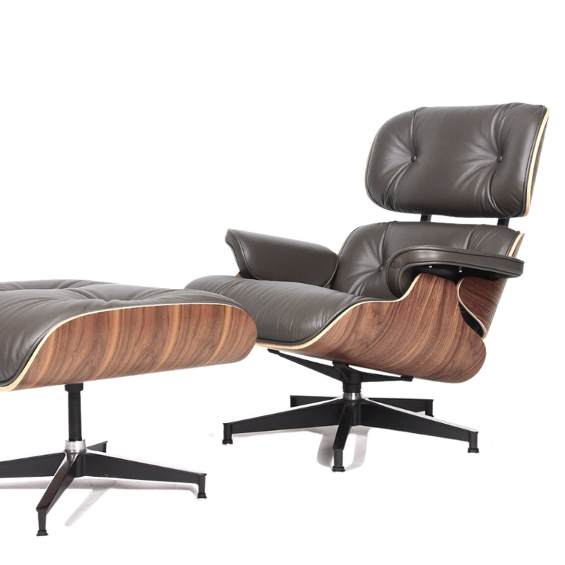 Lounge Chair and Ottoman Mid Century Style in Aniline Leather and