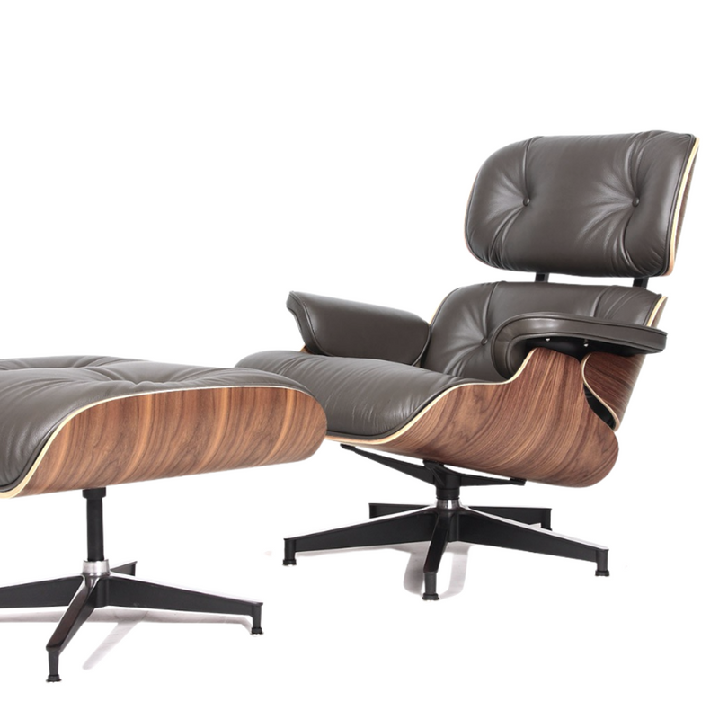 Lounge Chair and Ottoman Aniline Leather and American Hardwood veneers Mid-Century Eames Style