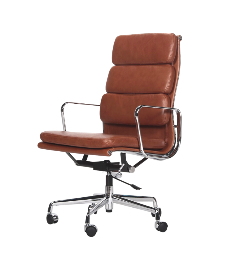 219 Eames Style Office Chair in Aniline Leather High Back Soft Pad