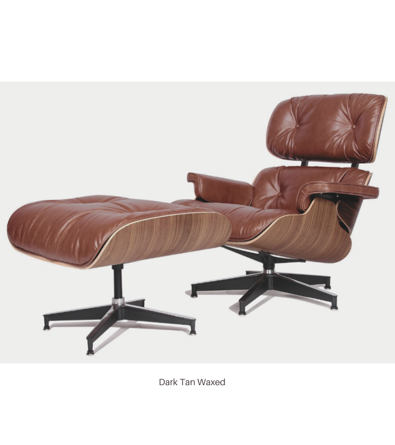 Lounge Chair and Ottoman Aniline Leather and American Hardwood veneers Mid-Century Eames Style