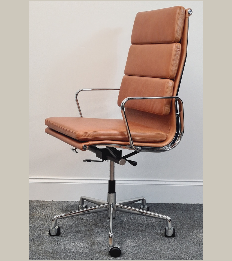 219 Eames Style Office Chair in Aniline Leather High Back Soft Pad