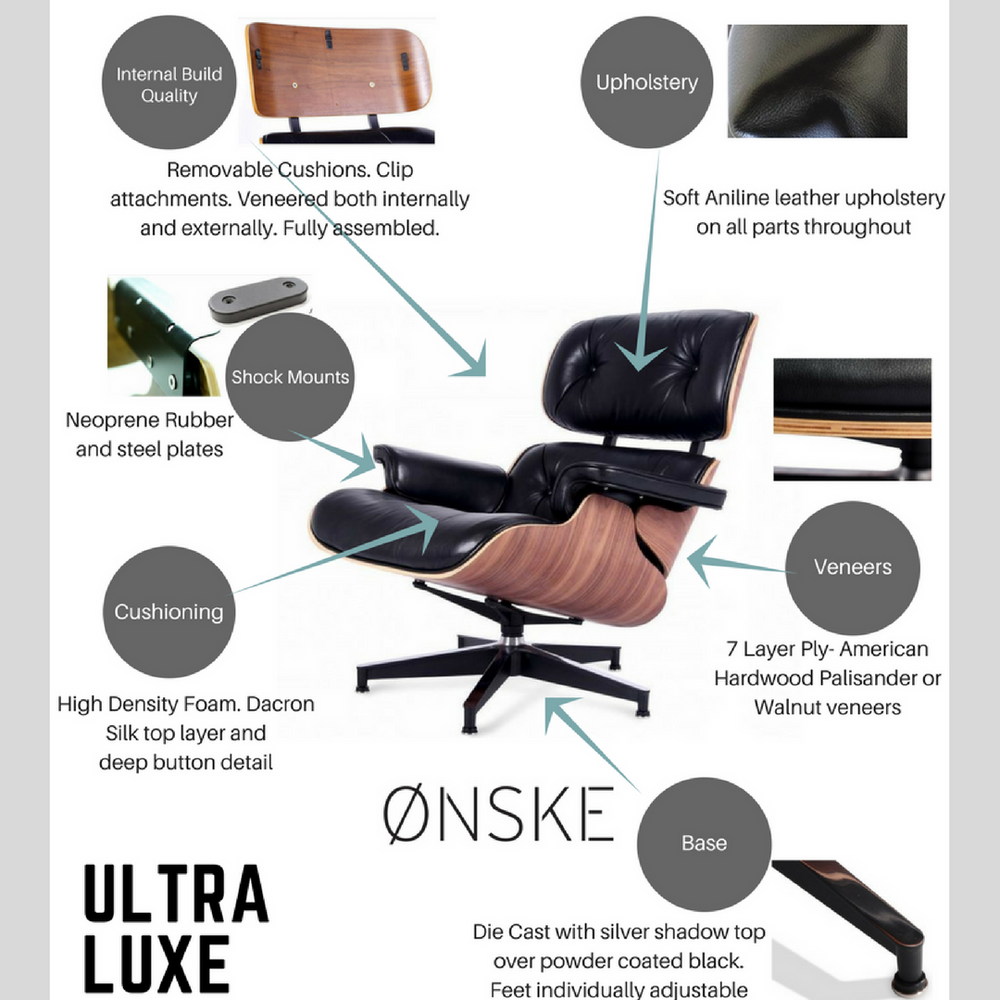 Lounge Armchair Eames Style Premium Leather and American Woods Onske