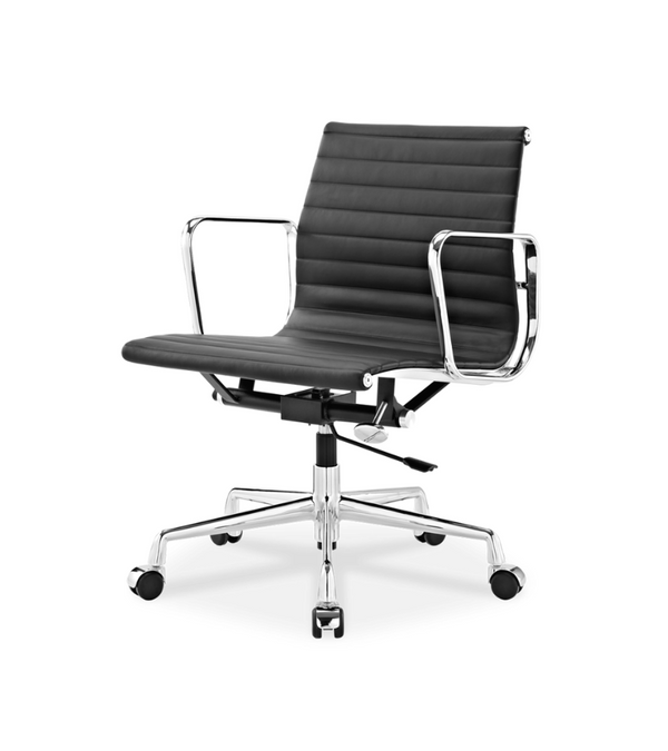 Eames Style Ribbed Leather Low Back Office Chair