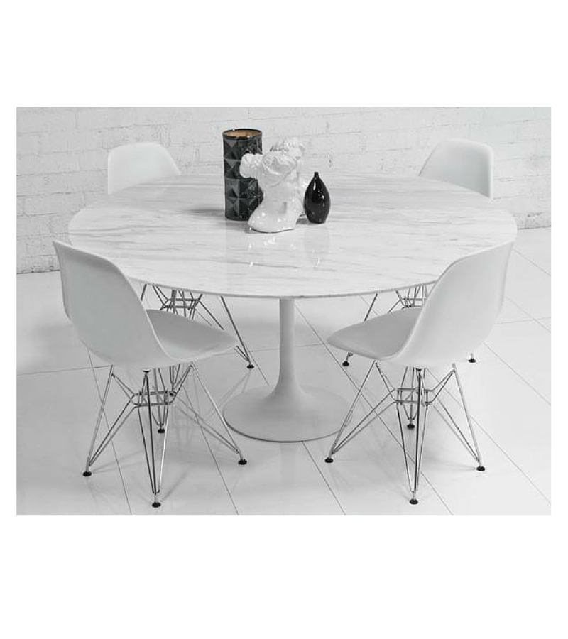 White Carrara Marble Tulip Style Dining Table - Onske