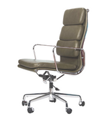 Executive High Back Leather Midcentury Style Office Chair in Aniline Leather