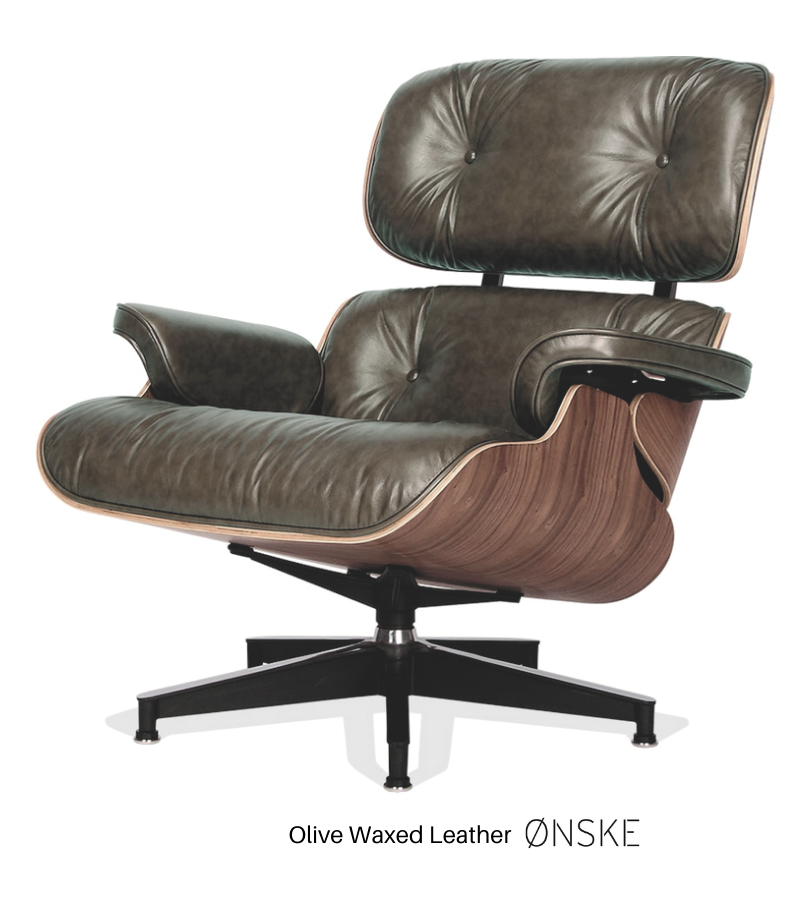 Lounge Chair and Ottoman Mid Century Style in Aniline Leather and American Hardwoods Onske