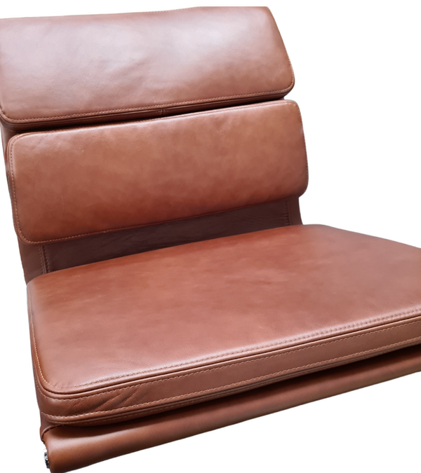 Waxed Leather Rich Brown Tan Eames 217 Style Swivel Office Chair