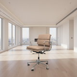 Low Back Padded Leather Midcentury Style Office chair Stone