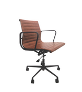 Eames Style Ribbed Leather Low Back Office Chair