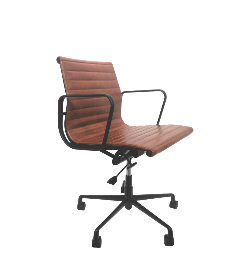 Eames Style Ribbed Leather Low Back Office Chair