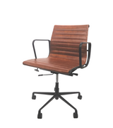 Eames Style Ribbed Leather Low Back Office Chair