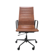 Black Frame Ribbed Leather High Back Office Chair
