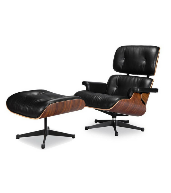 670 Style Mid Century Lounge Chair and Ottoman in Premium Leather - Onske