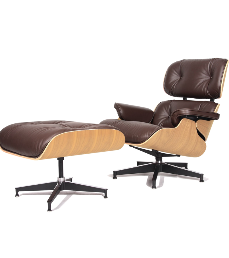 670 Style Mid Century Lounge Chair and Ottoman in Premium Leather - Onske