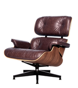 Waxed Aniline Leather Midcentury 670 Style Chair and Ottoman - Onske