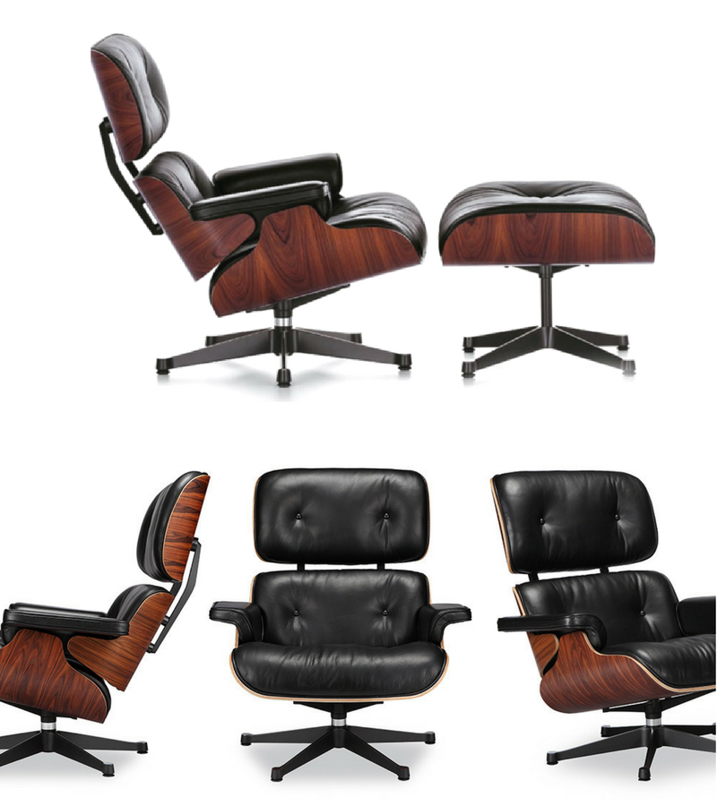 UltraLuxe Lounge Chair and Ottoman Walnut Hardwood Aniline Black Leather - Onske