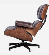 Waxed Aniline Leather Midcentury 670 Style Chair and Ottoman - Onske