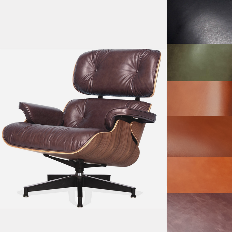 670 Style Mid Century Lounge Chair and Ottoman in Premium Leather - Onske