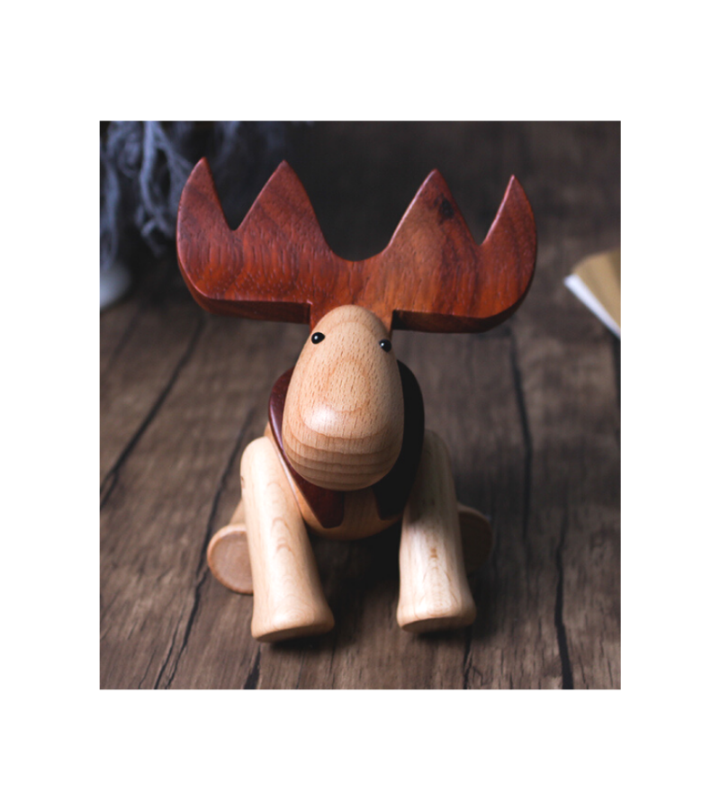 Nordic Moose Wooden Figurine in walnut and beech wood