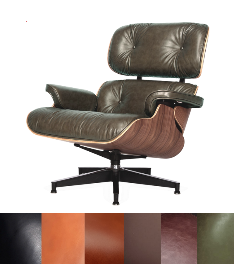 670 Style Mid Century Lounge Chair and Ottoman in Premium Leather - Onske