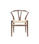 Wishbone chair in walnut stain ash wood with a natural cord seat