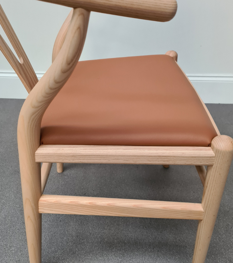 Wishbone Style Dining Chair Natural Ash with Tan Leather Seat