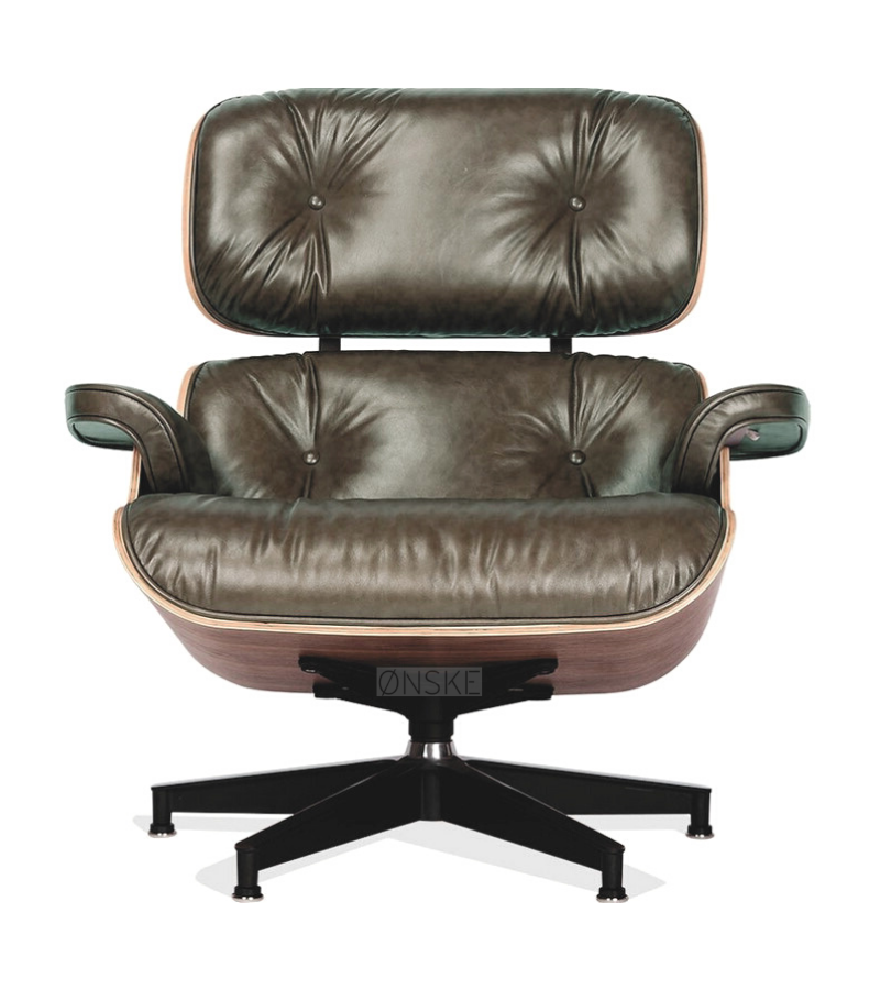 Waxed Aniline Leather Mid-Century Charles style Lounge Chair and Ottoman