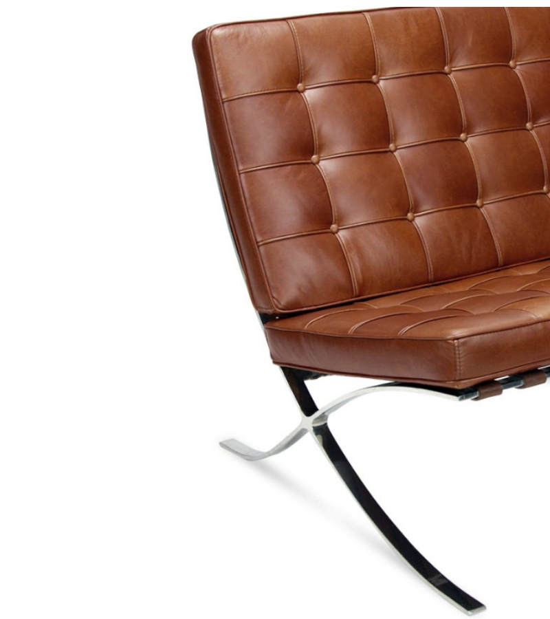 Three Seat Barcelona Van Der Rohe Style Sofa in Premium Leather - Onske