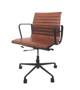 EA 117 Style Ribbed Leather Office Chair Black Frame - Onske