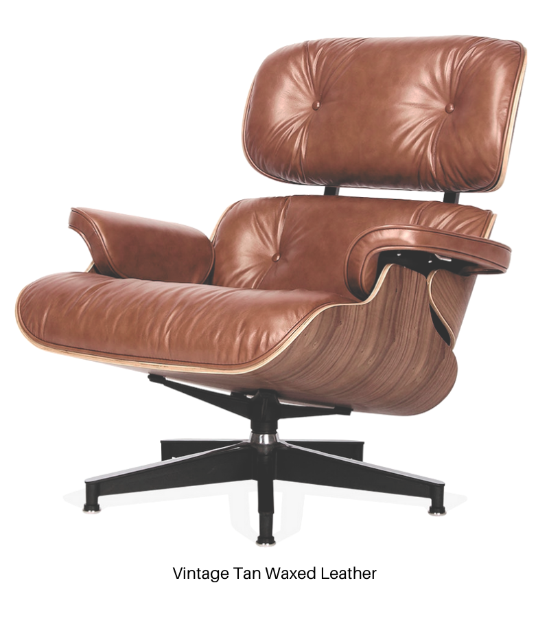 Waxed Aniline Leather Mid-Century Charles Eames style Lounge Chair and Ottoman