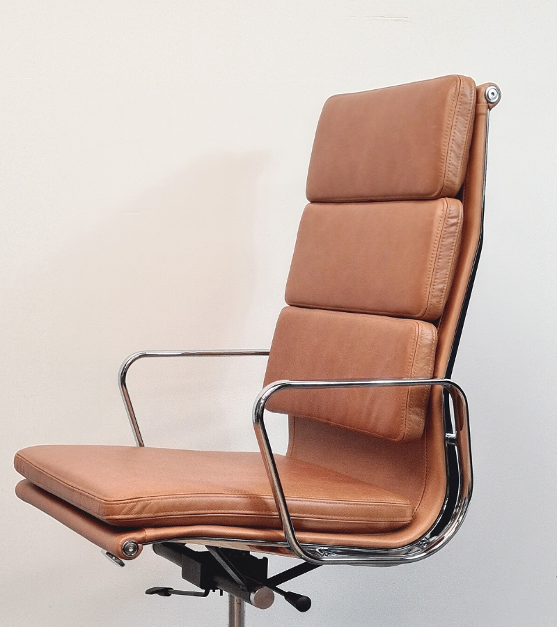 219 Eames Style Office Chair in Aniline Leather High Back Soft Pad