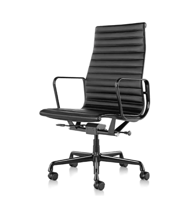 Black Frame Ribbed Leather Eames 119 Style High Back Office Chair
