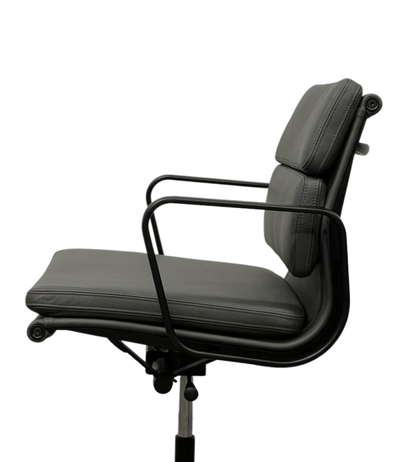 Black Frame with Black Leather Soft Pad Eames 217 Style Leather Office Chair