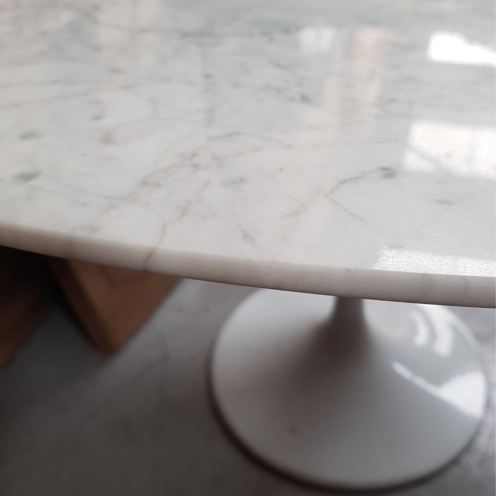 120cm Round Carrara Marble Tulip Dining Table Onske