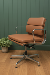Chestnut Tan Leather Soft Pad Aluminium Frame Office Chair