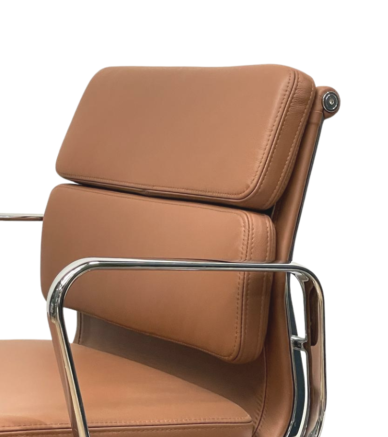 Tan Leather Soft Pad Mid-Century Office Chair