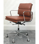 Dark Brown Tan Waxed Leather Midcentury Style Office Chair