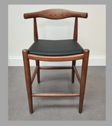 Elbow Stool in Oak with Grey Leather 65cm