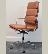 Executive High Back Leather Midcentury Style Office Chair in Aniline Leather