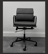 Black Frame with Black Leather Midcentury Style Office chair