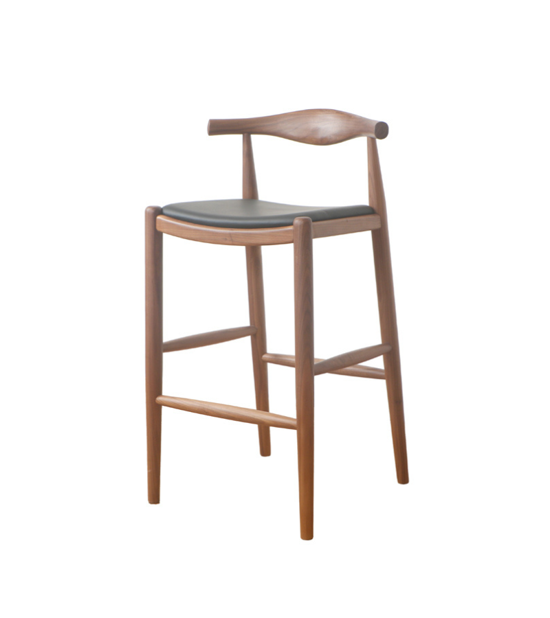 Elbow Stool in Oak with Grey Leather 65cm