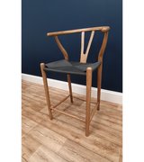 Wishbone Style Counter Stool Walnut Finish Black Cord Seat 64cm - Onske