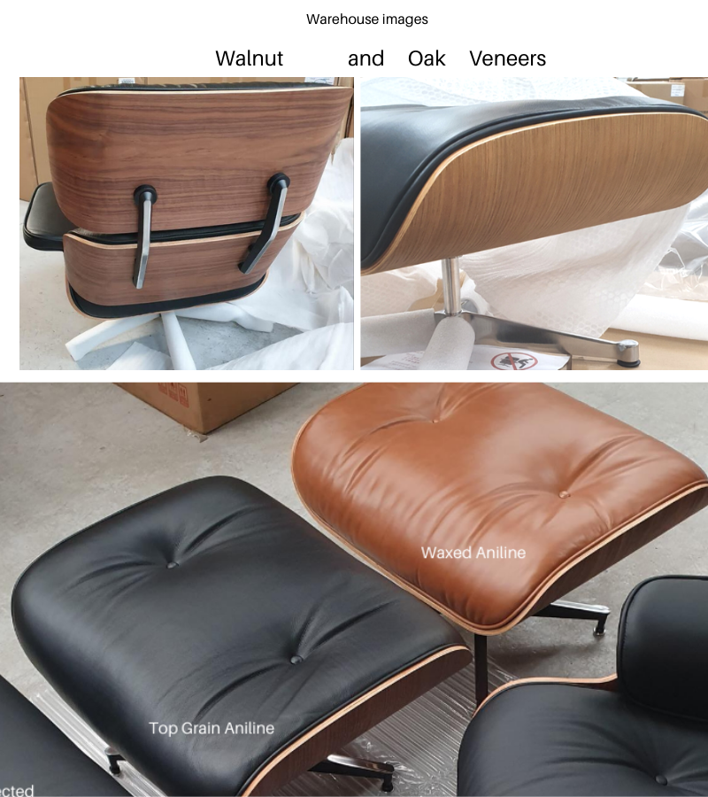 Leather Lounge Armchair and Ottoman Eames Style in American Woods
