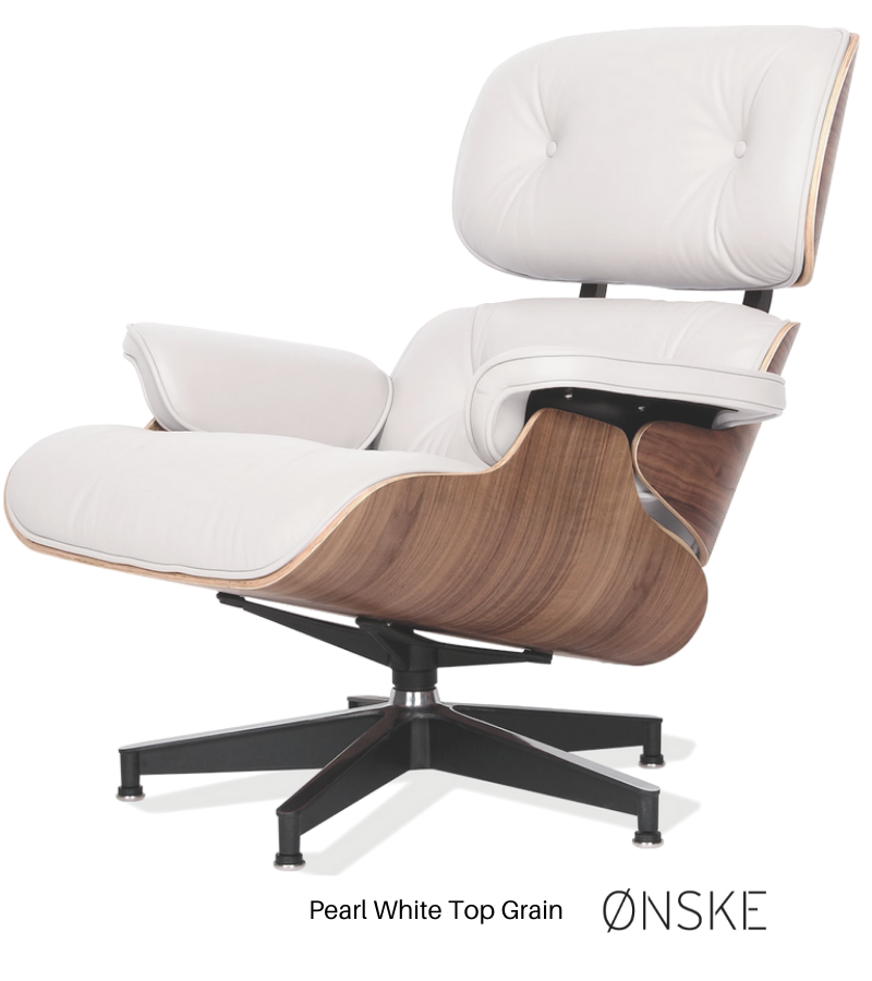 Leather Lounge Armchair and Ottoman Eames Style in American Woods